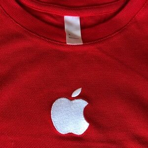 Apple American Apparel Size M Red Holiday Staff t-shirt, 100% woven cotton